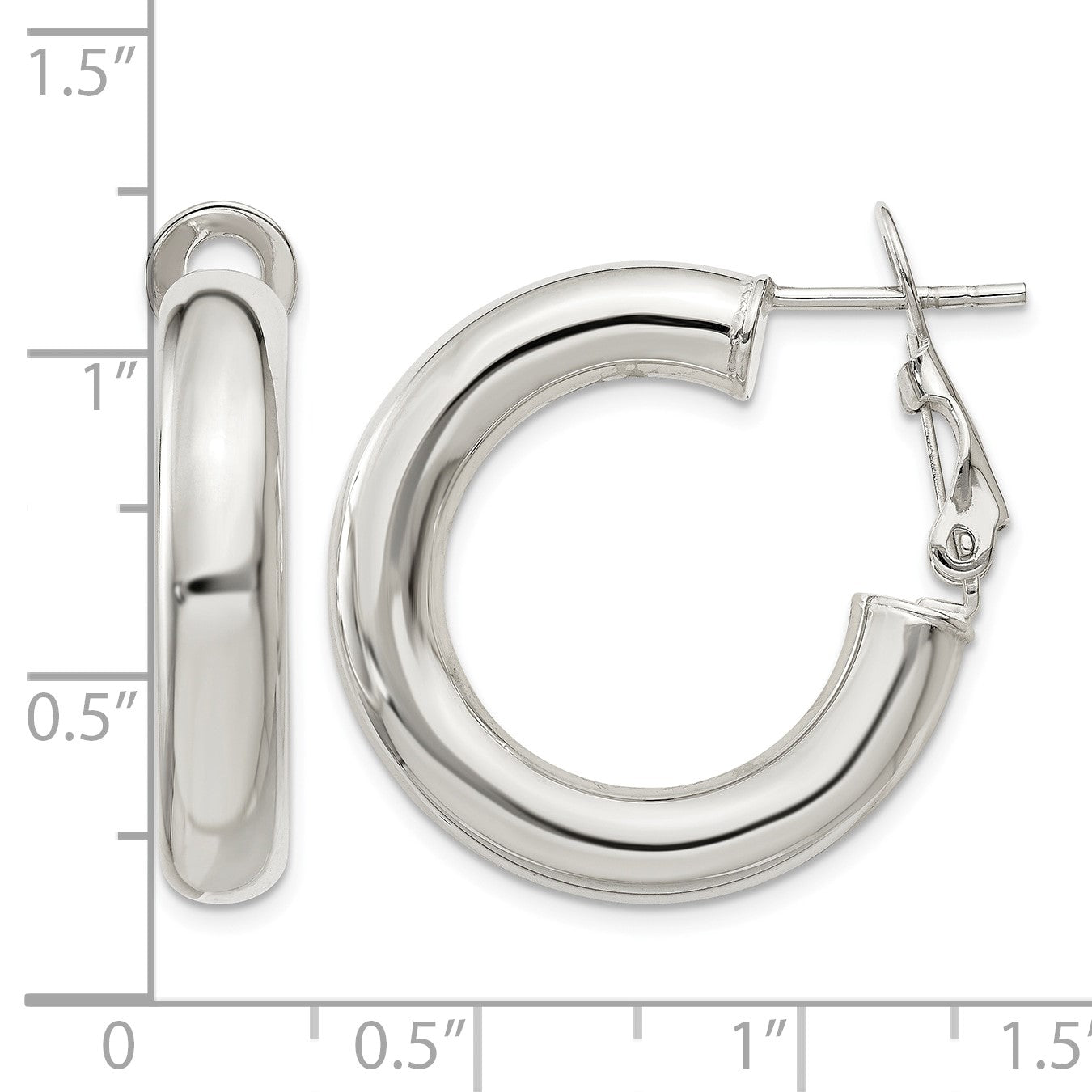 Sterling Silver 5x25mm Omega Back Hoop Earrings