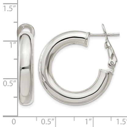 Sterling Silver 5x25mm Omega Back Hoop Earrings