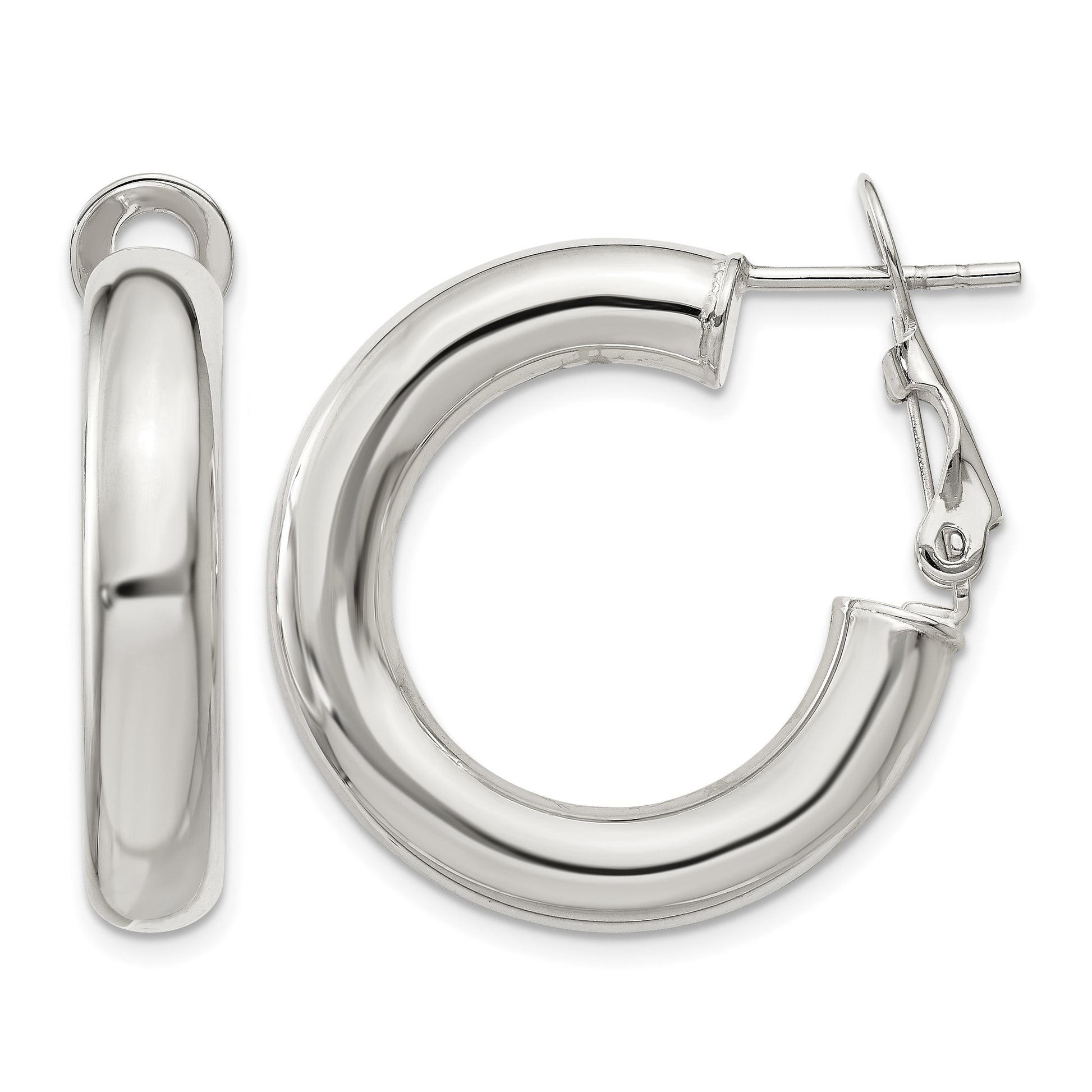 Sterling Silver 5x25mm Omega Back Hoop Earrings