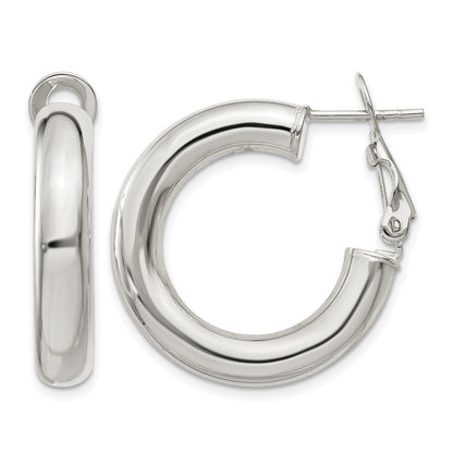 Sterling Silver 5x25mm Omega Back Hoop Earrings