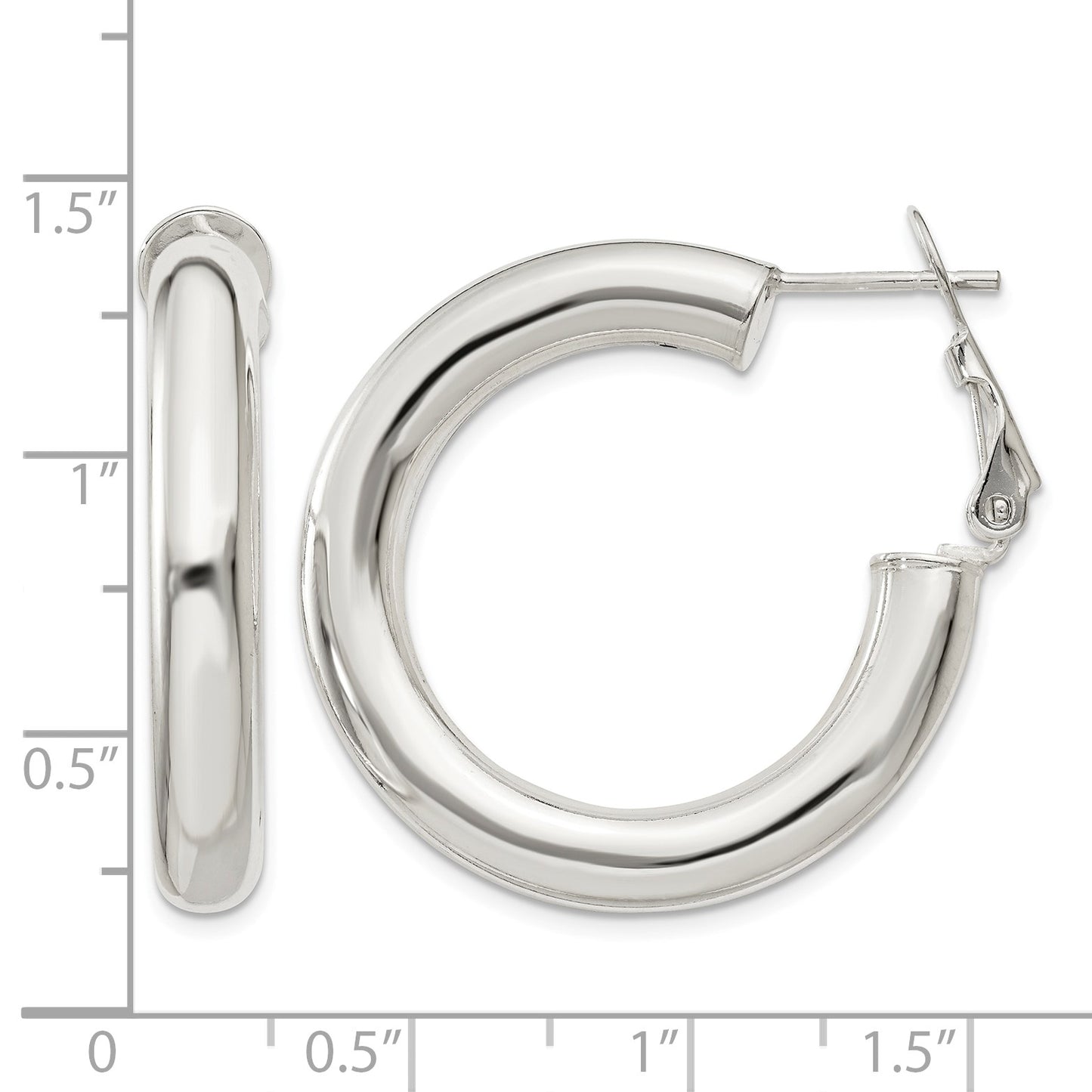 Sterling Silver 5x30mm Omega Back Hoop Earrings