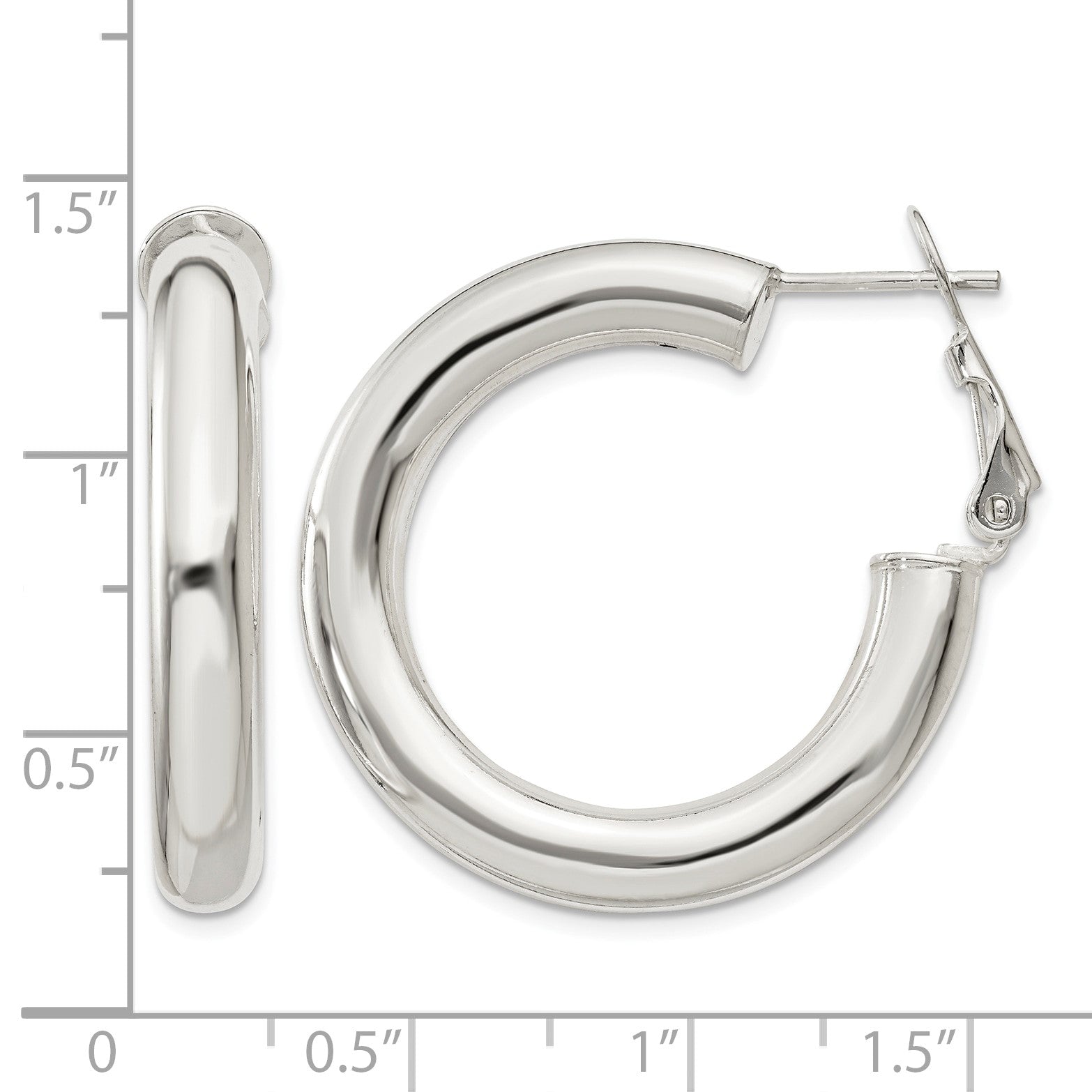 Sterling Silver 5x30mm Omega Back Hoop Earrings