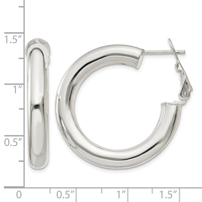 Sterling Silver 5x30mm Omega Back Hoop Earrings