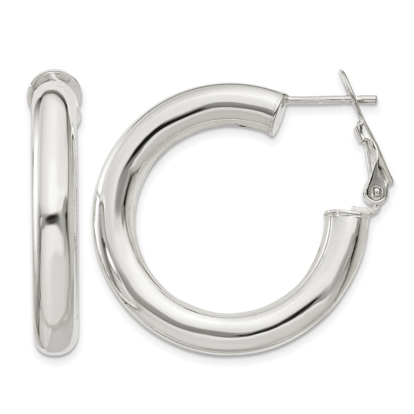 Sterling Silver 5x30mm Omega Back Hoop Earrings