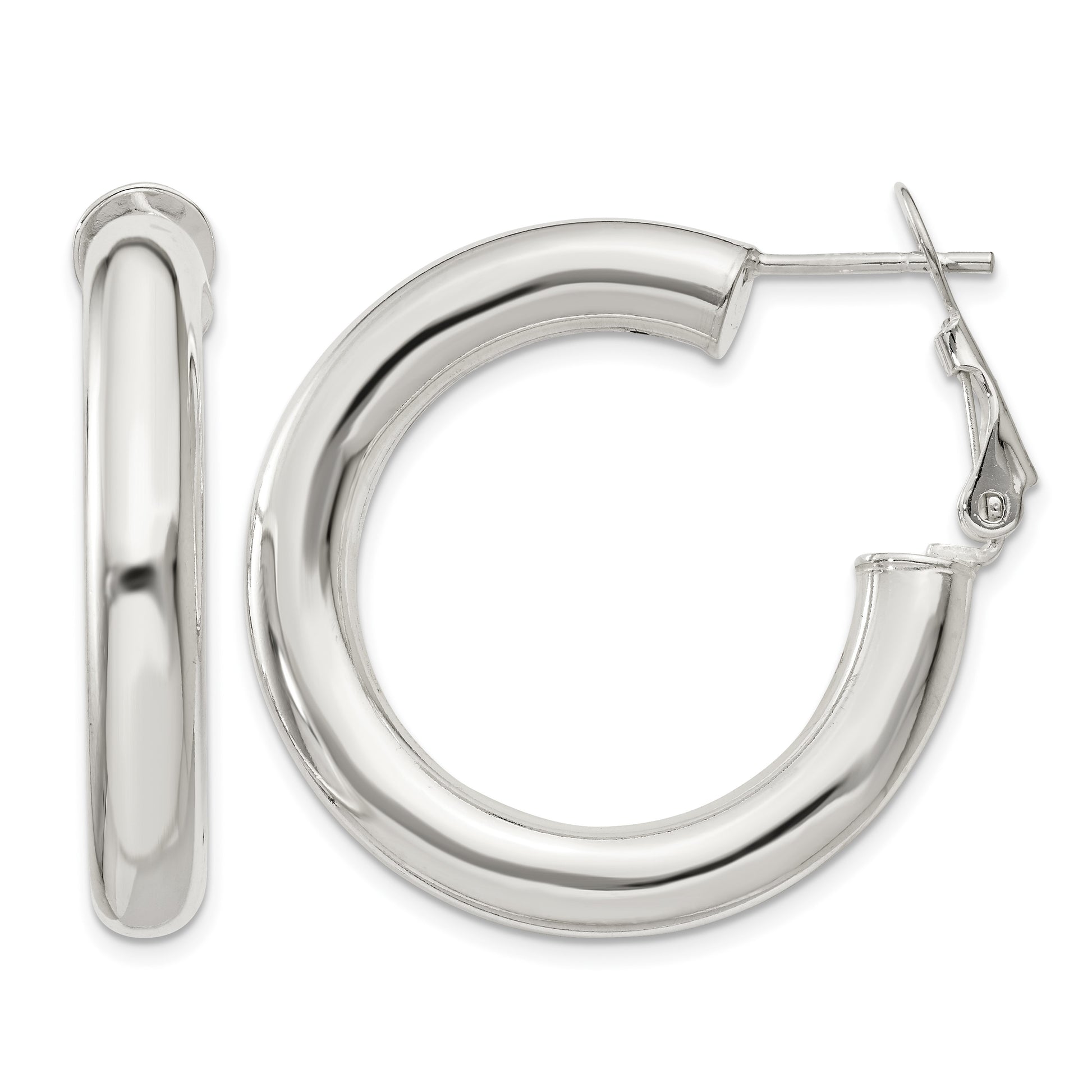 Sterling Silver 5x30mm Omega Back Hoop Earrings
