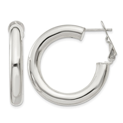 Sterling Silver 5x30mm Omega Back Hoop Earrings