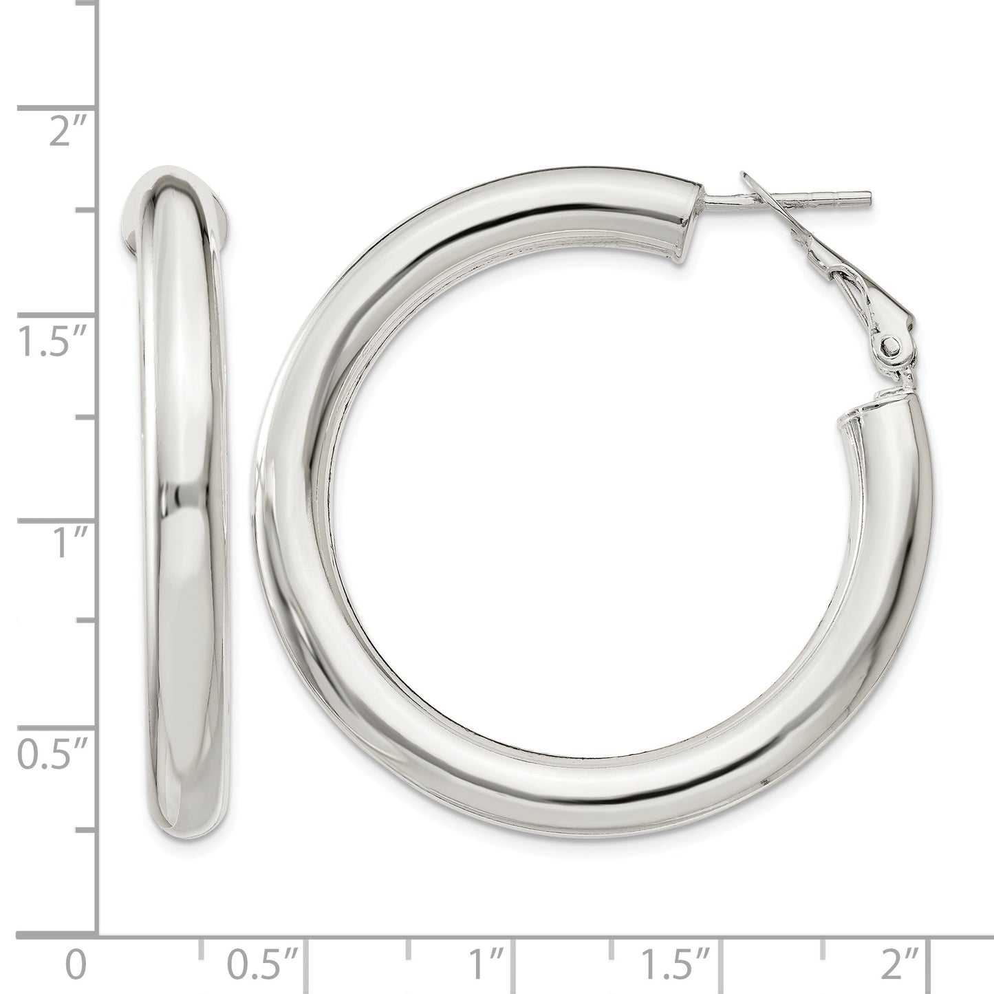 Sterling Silver 5x40mm Omega Back Hoop Earrings