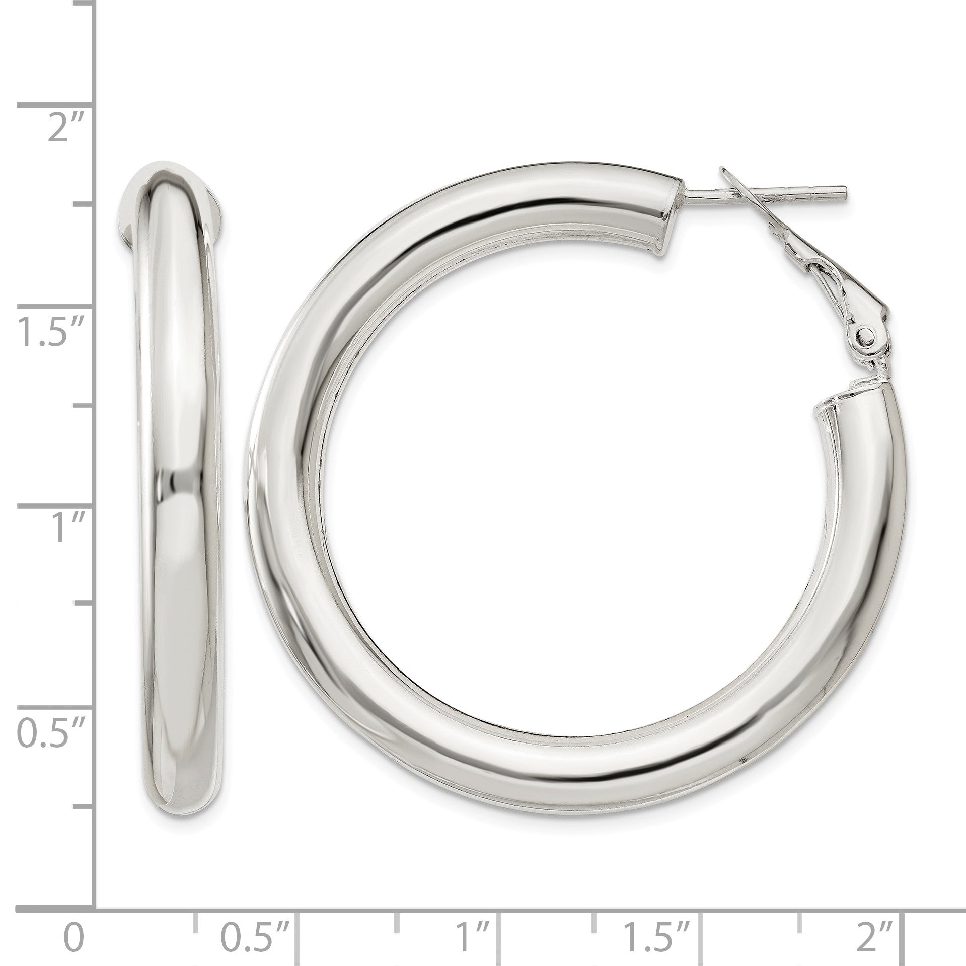 Sterling Silver 5x40mm Omega Back Hoop Earrings