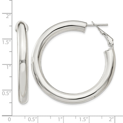 Sterling Silver 5x40mm Omega Back Hoop Earrings