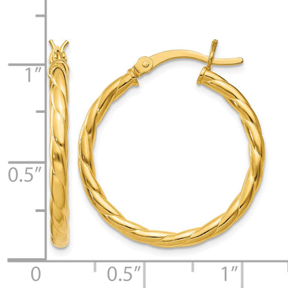 Sterling Silver Gold Flash Plated Twisted 3x25mm Hoop Earrings