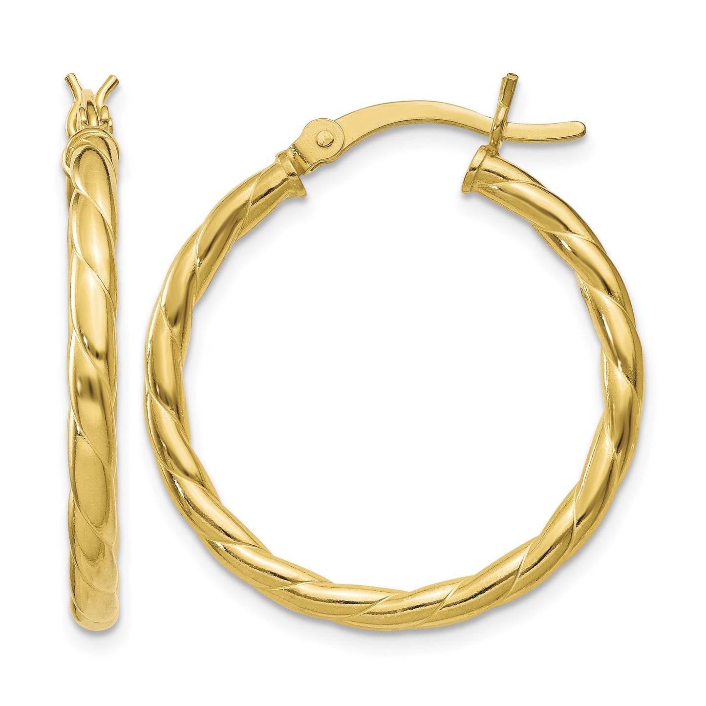 Sterling Silver Gold Flash Plated Twisted 3x25mm Hoop Earrings