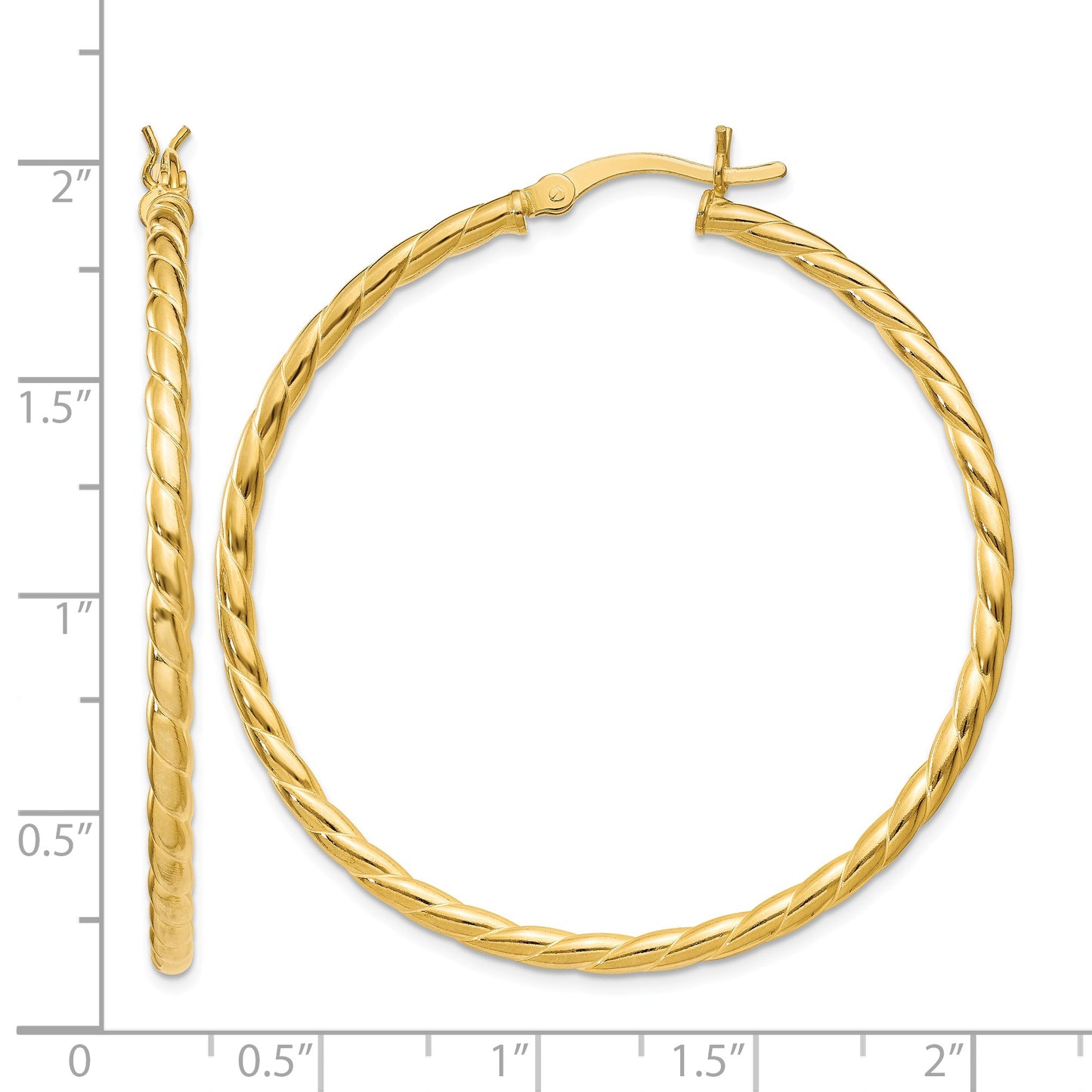 Sterling Silver Gold Flash Plated Twisted 3x45mm Hoop Earrings