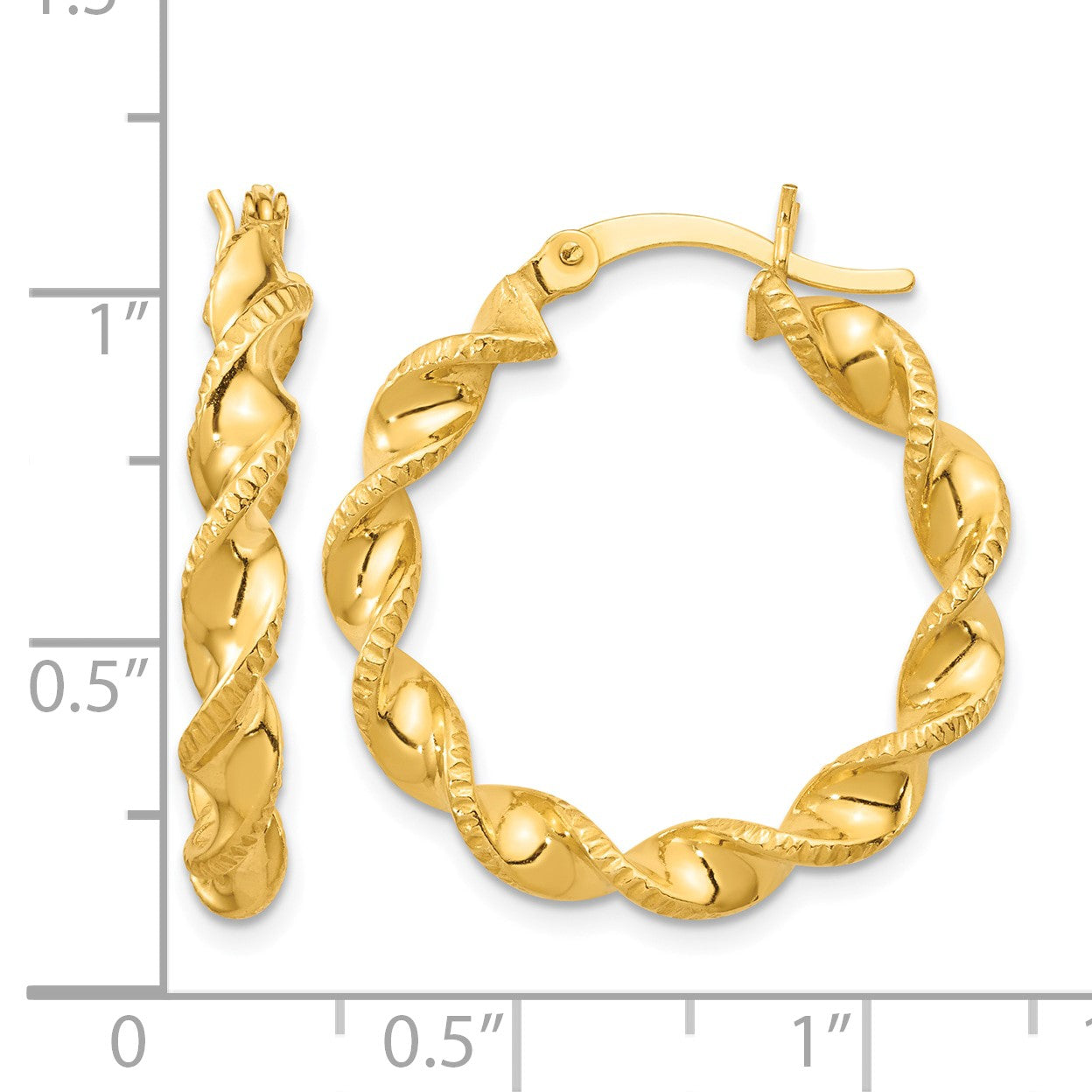 Sterling Silver Gold Flash Plated Patterned Twisted 4x25mm Hoop Earrings