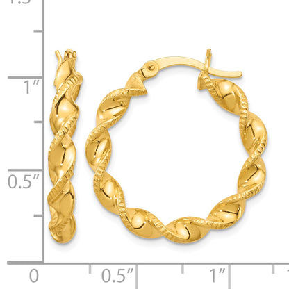 Sterling Silver Gold Flash Plated Patterned Twisted 4x25mm Hoop Earrings