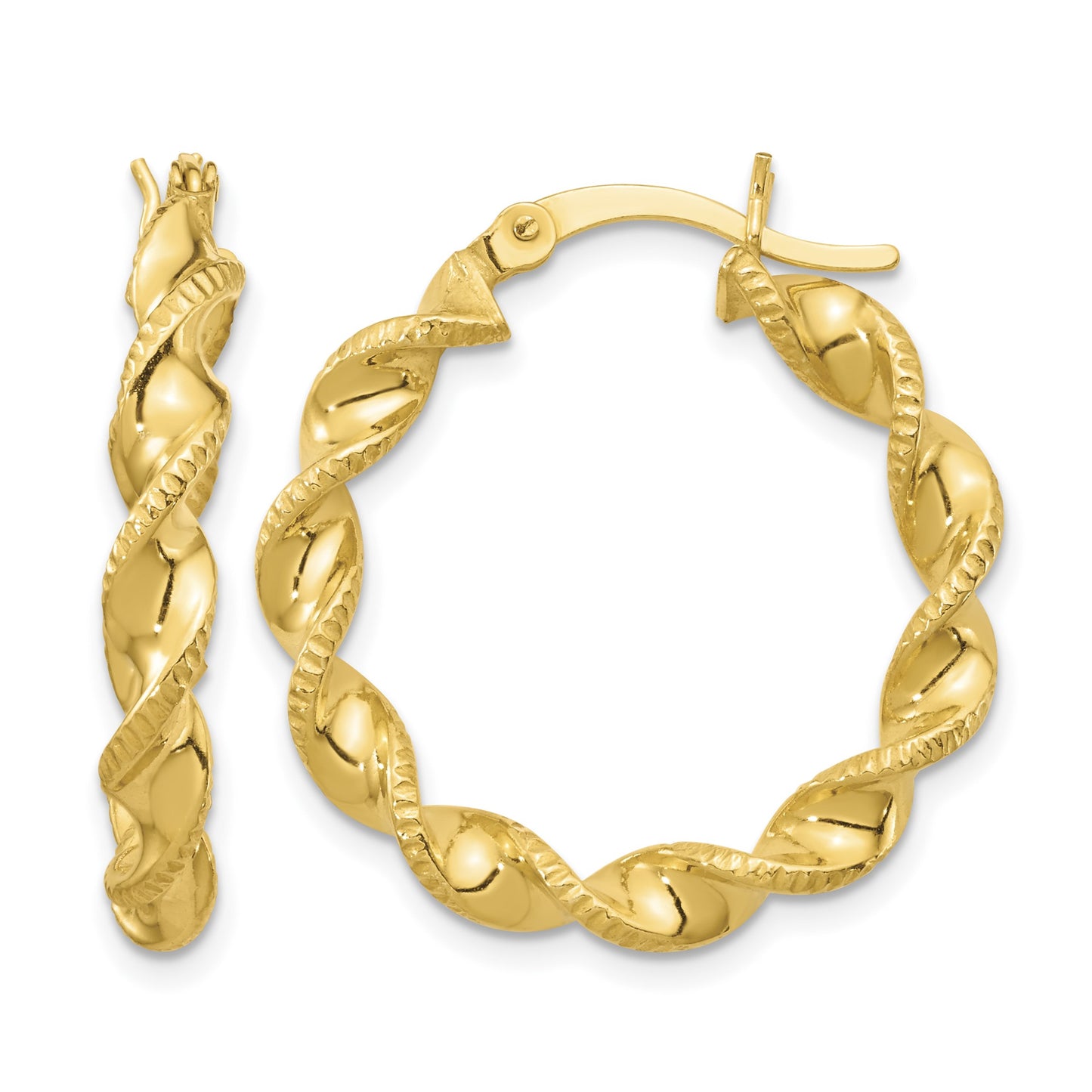 Sterling Silver Gold Flash Plated Patterned Twisted 4x25mm Hoop Earrings