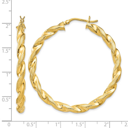 Sterling Silver Gold Flash Plated Patterned Twisted 4x45mm Hoop Earrings