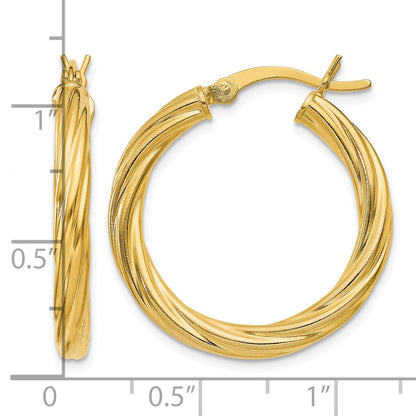 Sterling Silver Gold Flash Plated Twisted 3.5x25mm Hoop Earrings