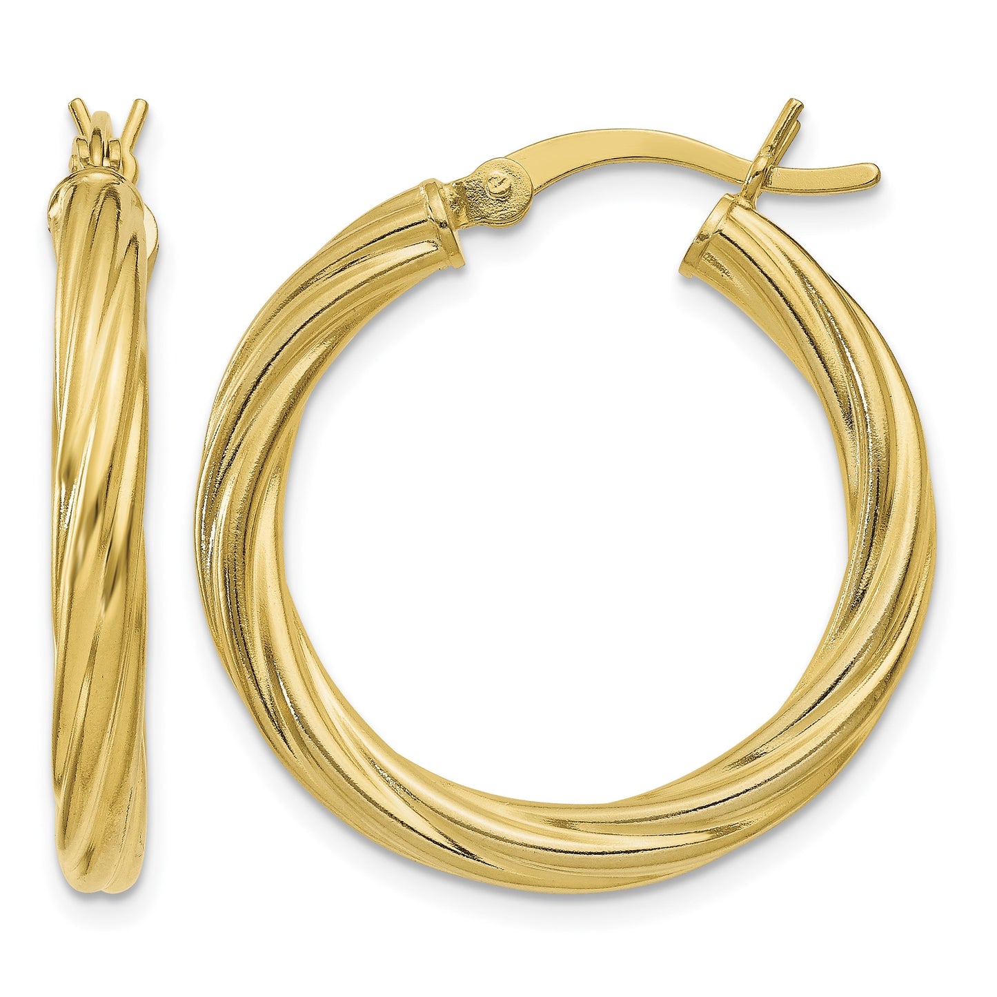 Sterling Silver Gold Flash Plated Twisted 3.5x25mm Hoop Earrings