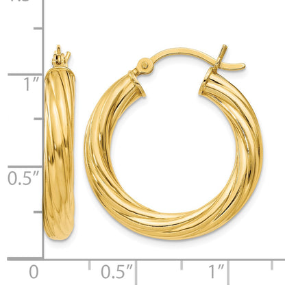 Sterling Silver Gold Flash Plated Twisted 4x25mm Hoop Earrings