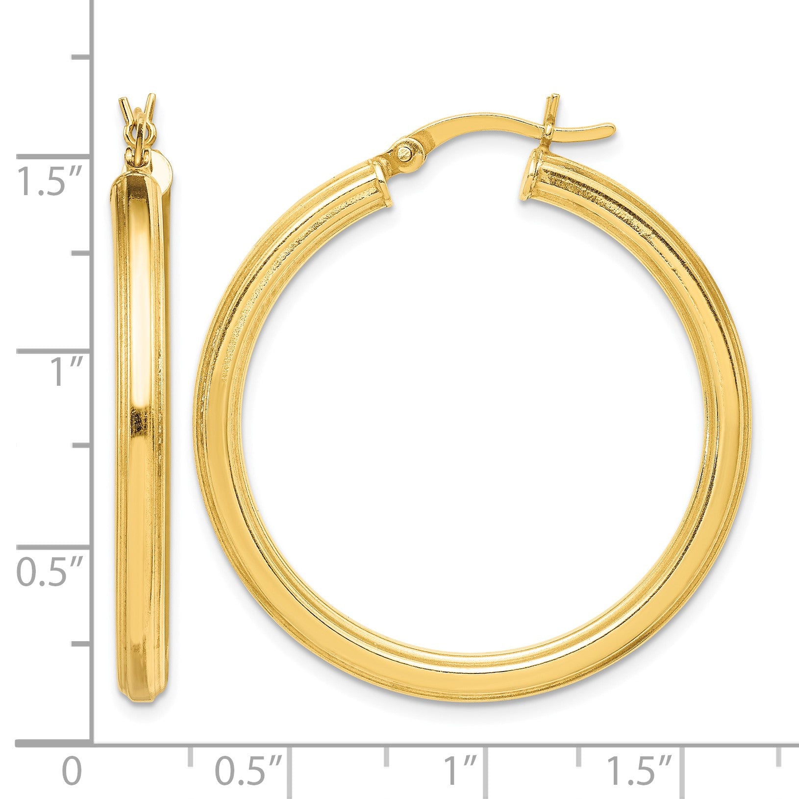 Sterling Silver Gold Flash Plated 3x35mm Grooved Hoop Earrings