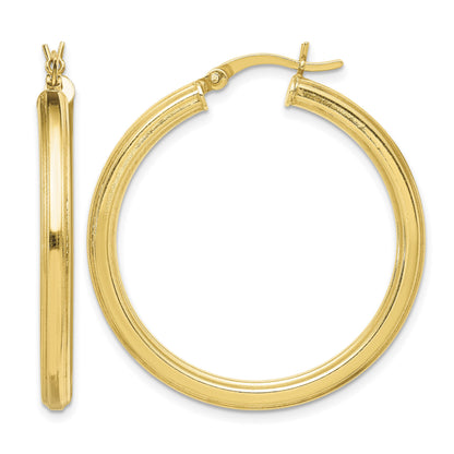Sterling Silver Gold Flash Plated 3x35mm Grooved Hoop Earrings