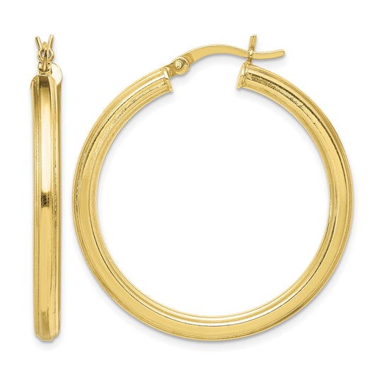 Sterling Silver Gold Flash Plated 3x35mm Grooved Hoop Earrings