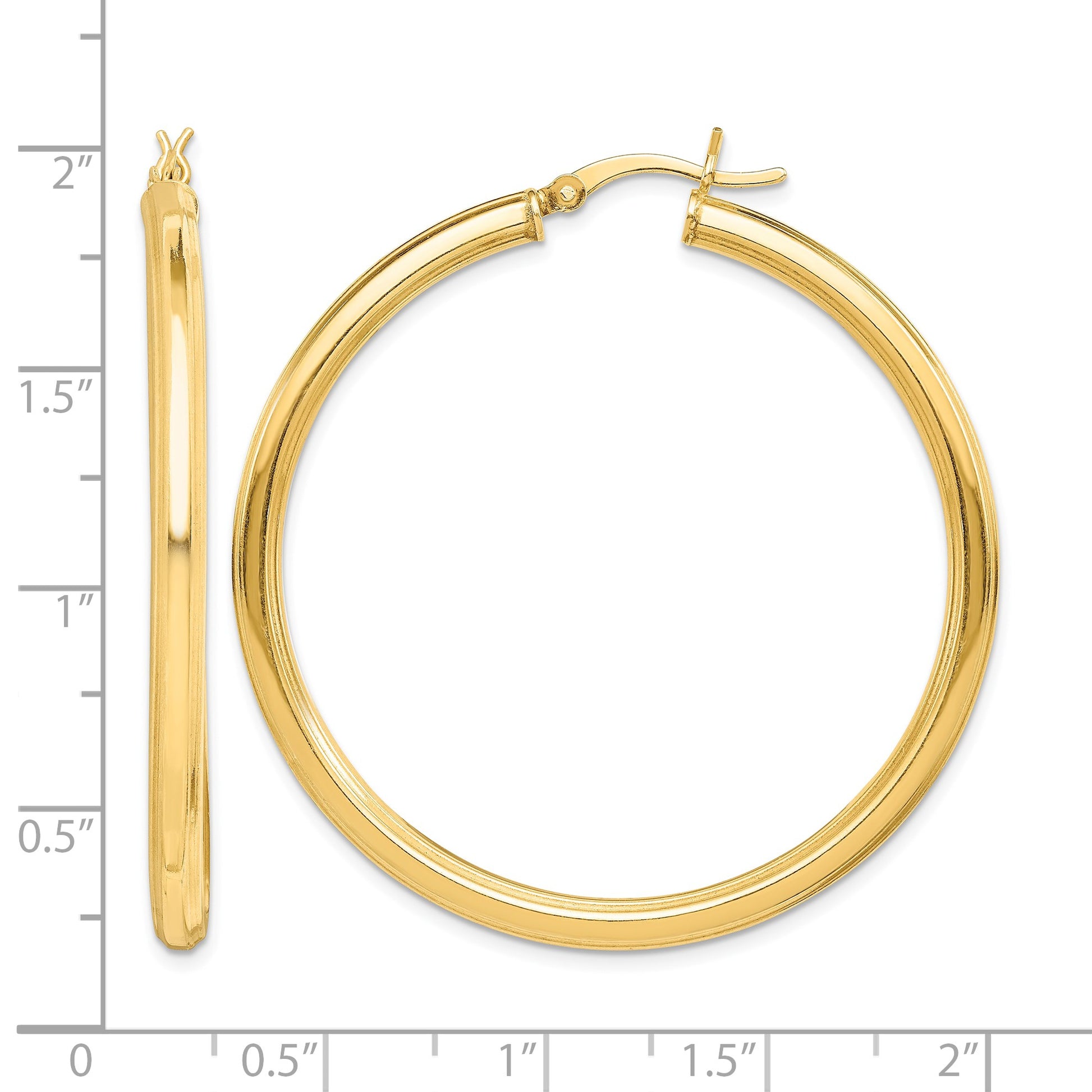 Sterling Silver Gold Flash Plated 3x45mm Grooved Hoop Earrings