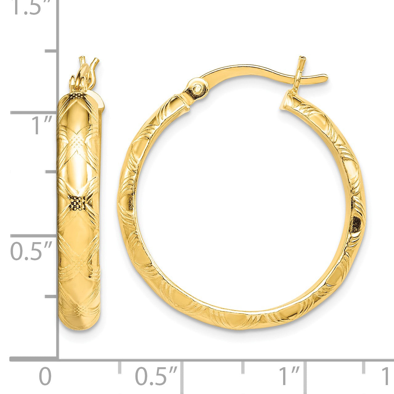 Sterling Silver Gold Flash Plated Patterned 4x25mm Hoop Earrings