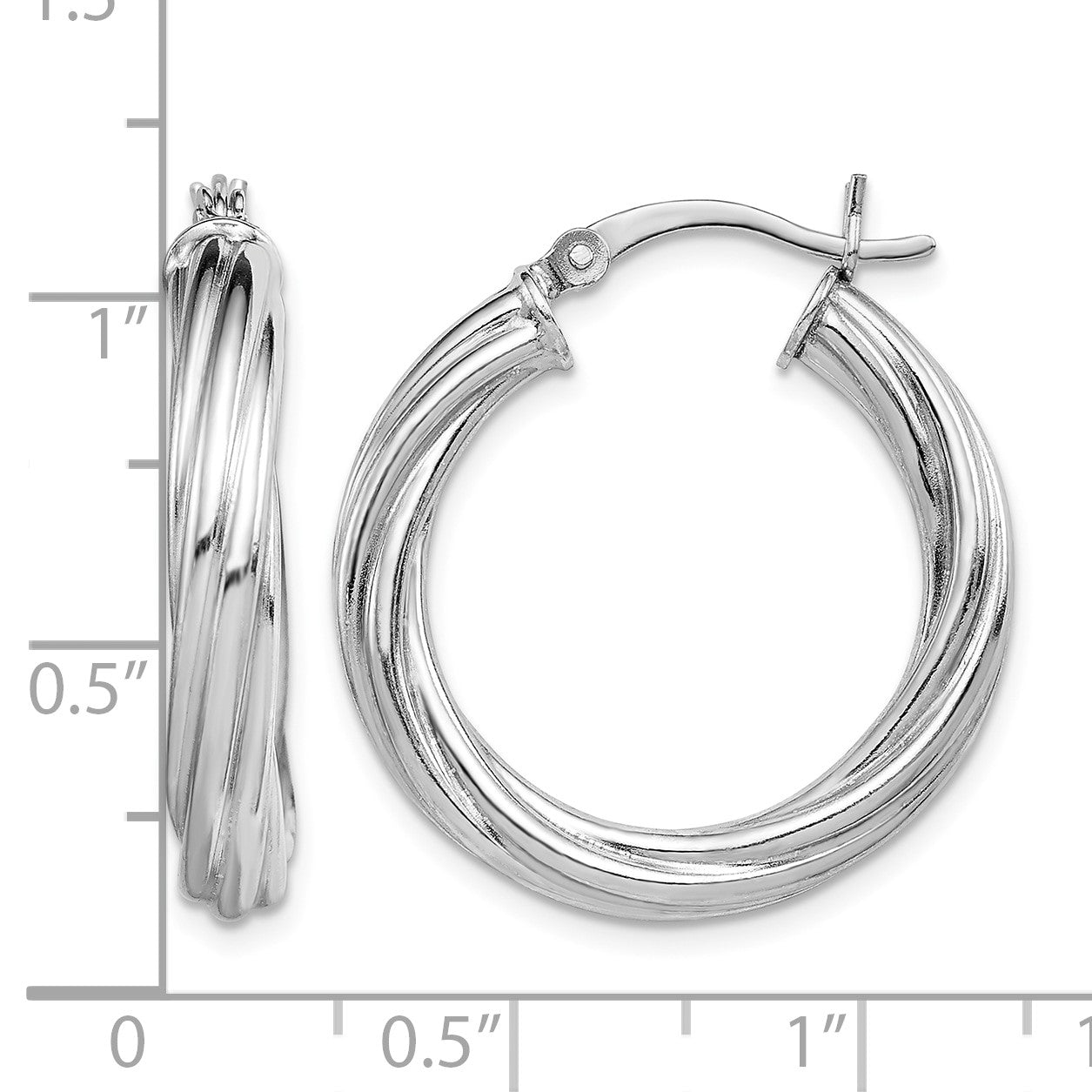 Sterling Silver Rhodium-plated Twisted 4x25mm Hoop Earrings