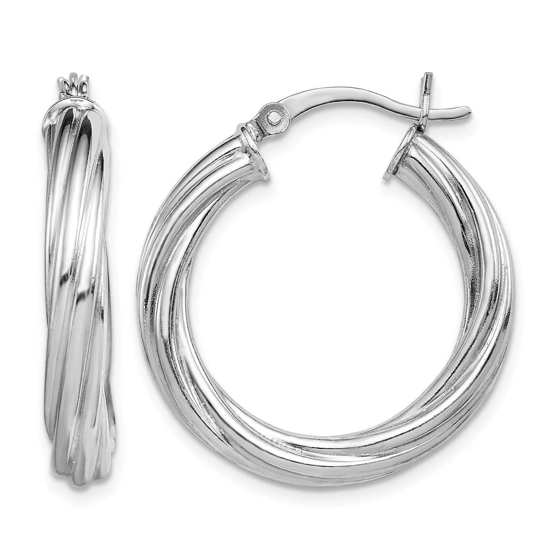 Sterling Silver Rhodium-plated Twisted 4x25mm Hoop Earrings