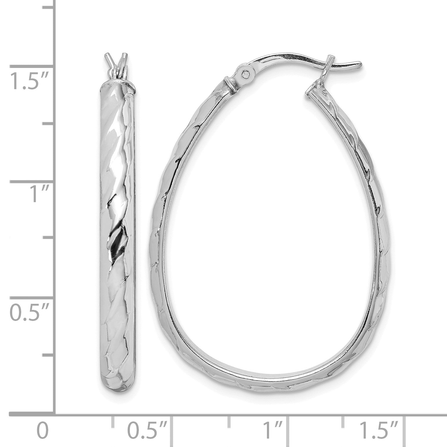 Sterling Silver Rhodium-plated 4mm Textured Hoop Earrings