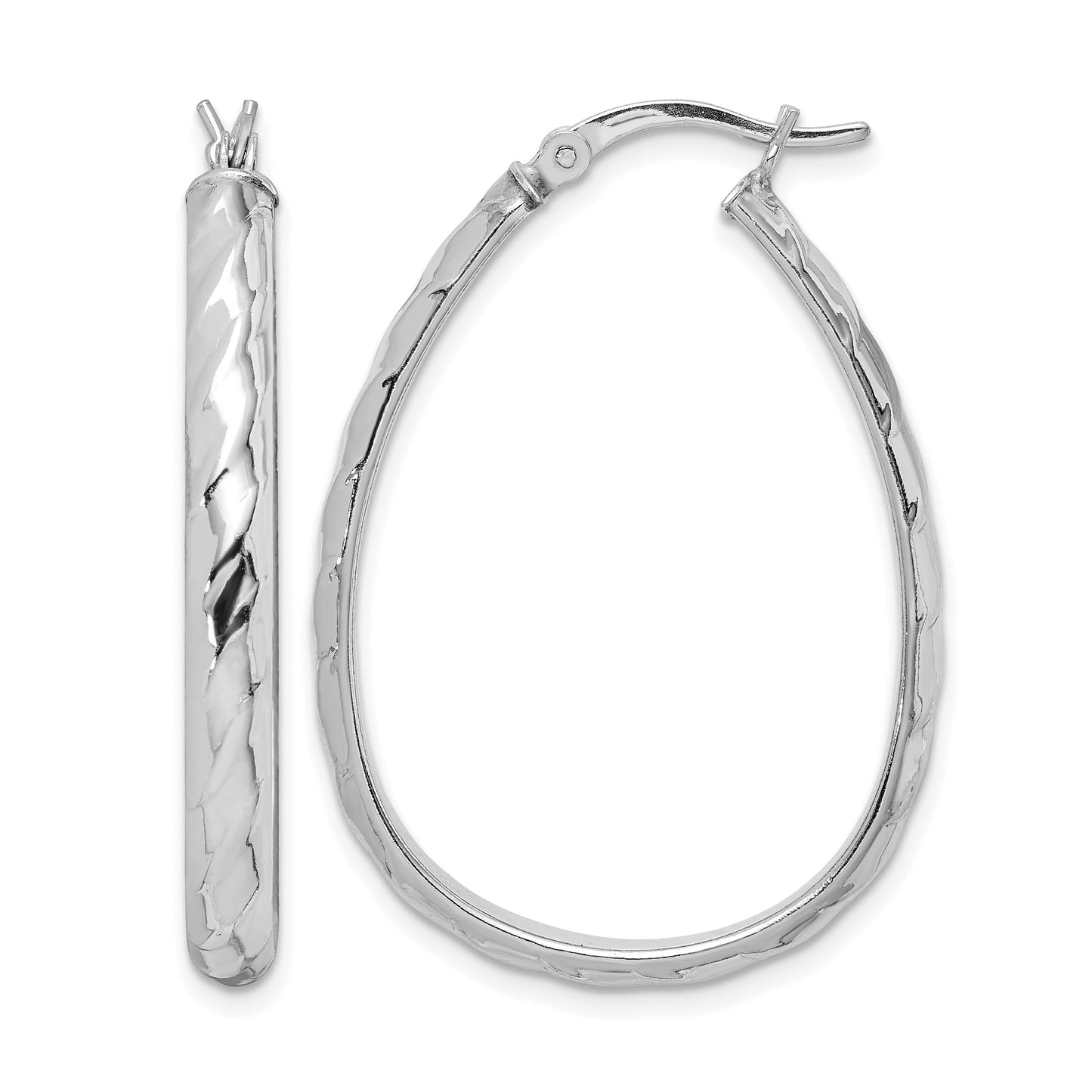 Sterling Silver Rhodium-plated 4mm Textured Hoop Earrings
