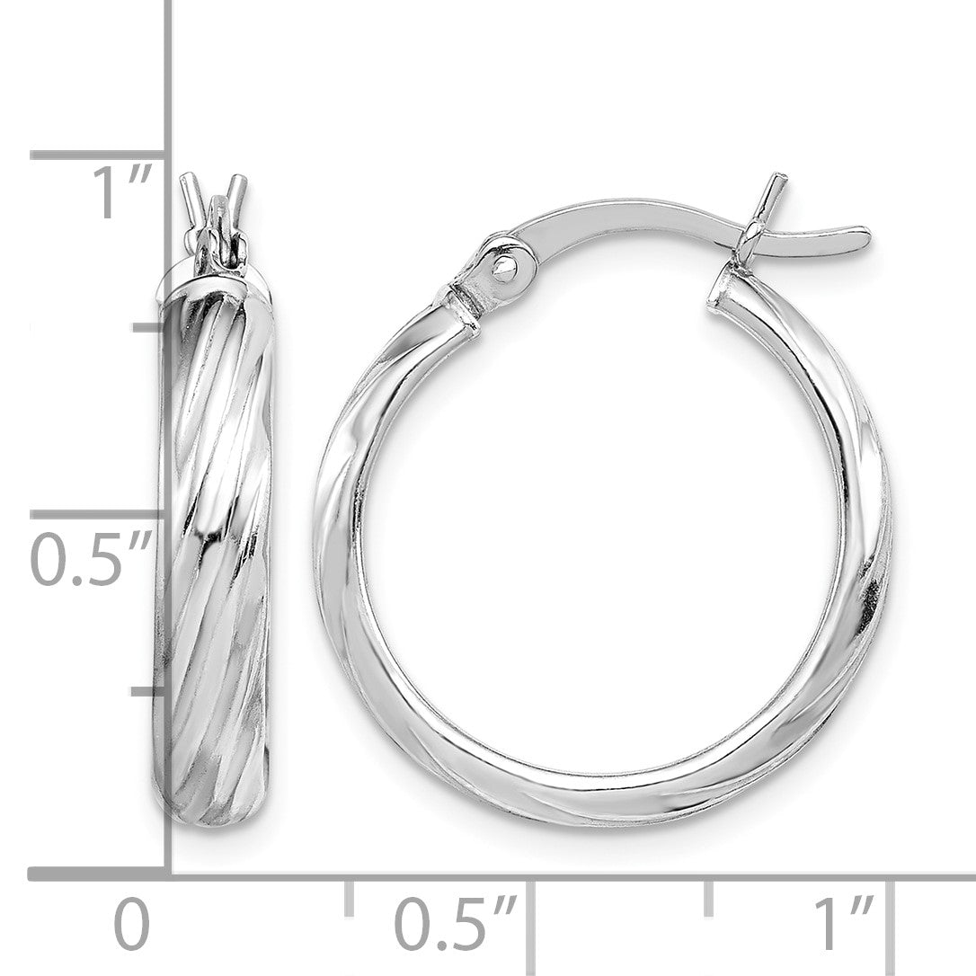 Sterling Silver Rhodium-plated Textured 20mm Hoop Earrings