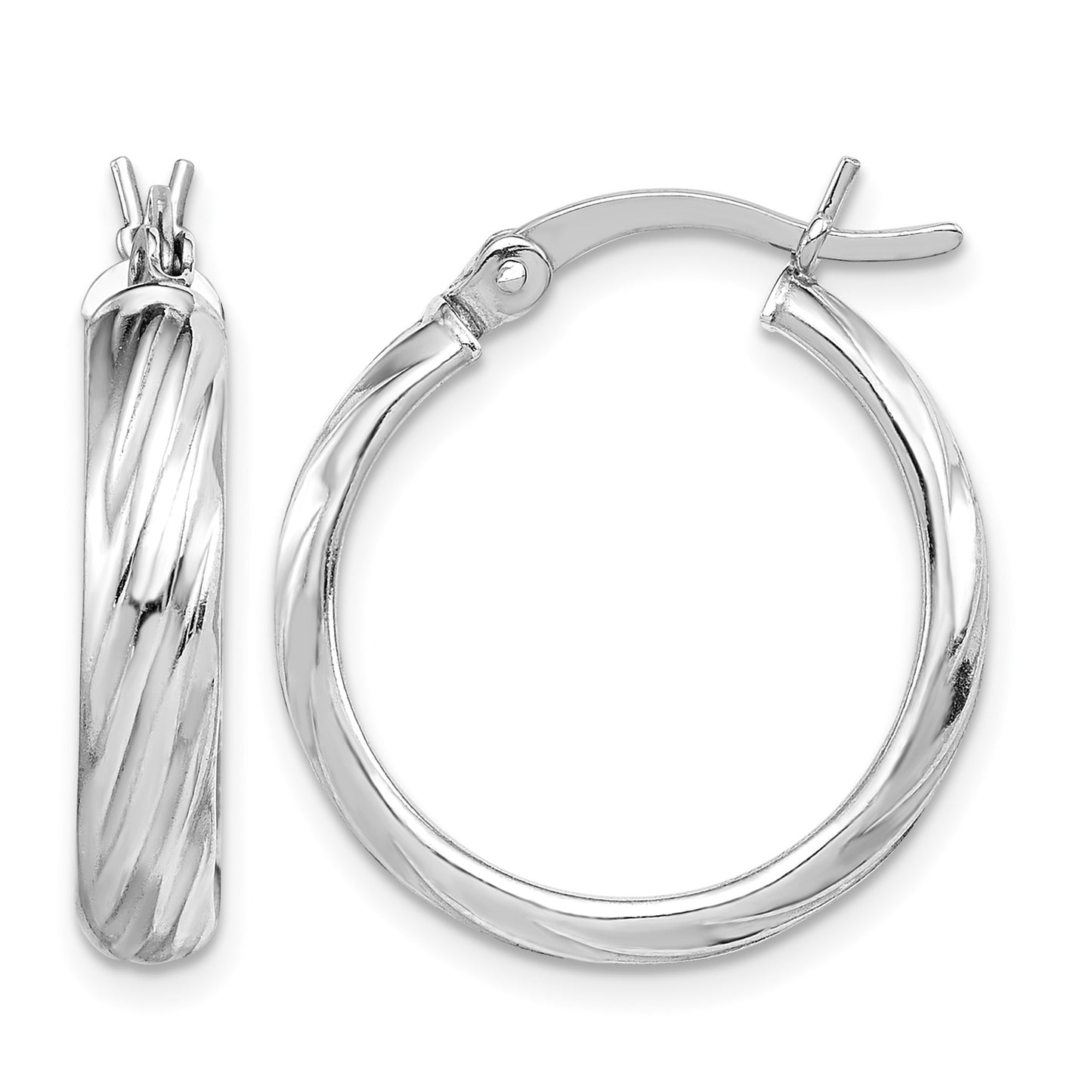 Sterling Silver Rhodium-plated Textured 20mm Hoop Earrings