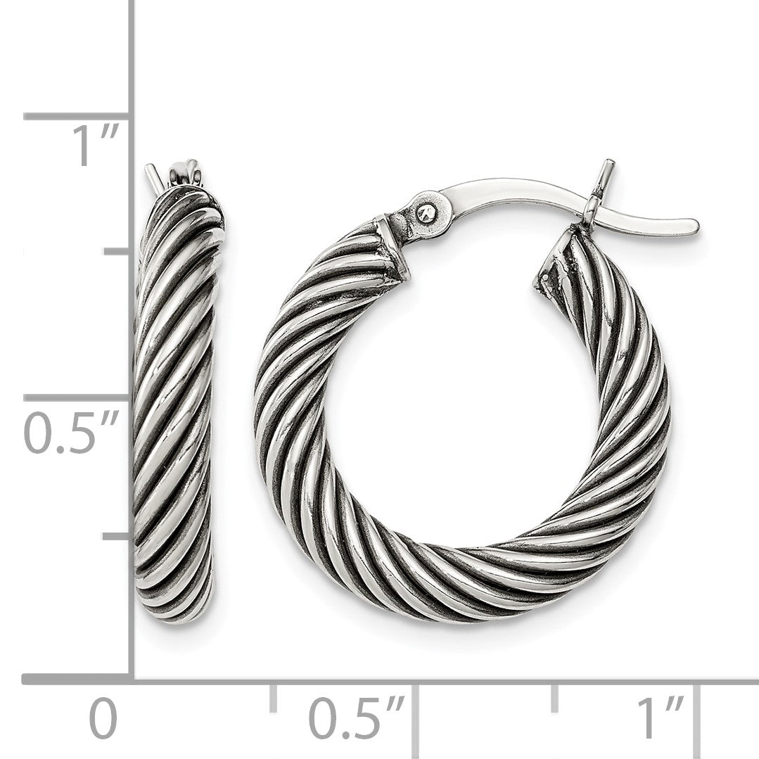 Sterling Silver Antiqued 3.25x20mm Twisted Hoop Earrings