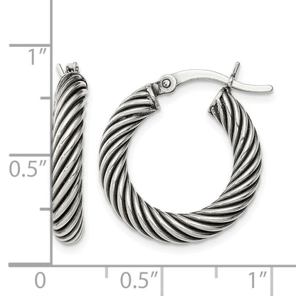 Sterling Silver Antiqued 3.25x20mm Twisted Hoop Earrings
