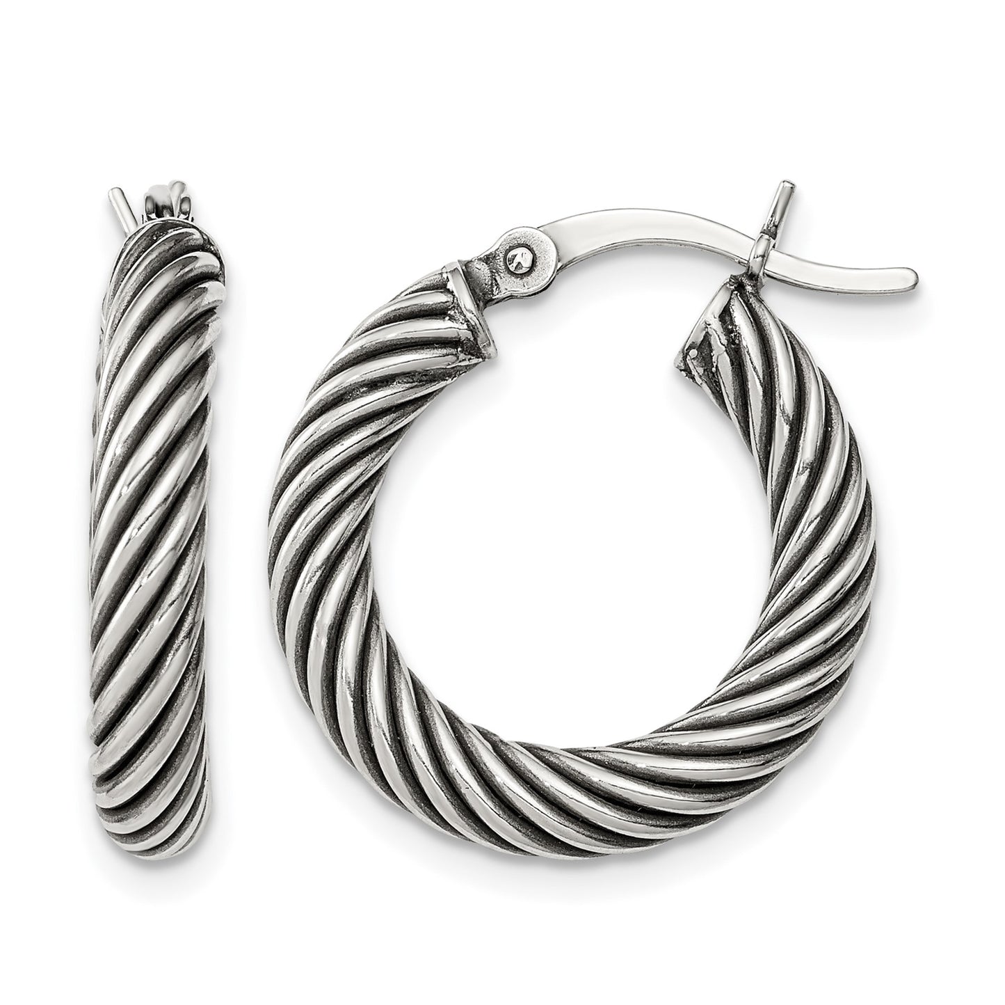 Sterling Silver Antiqued 3.25x20mm Twisted Hoop Earrings