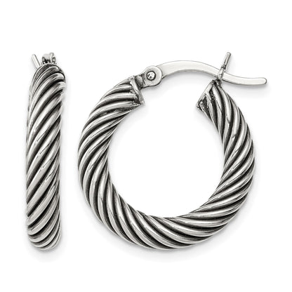 Sterling Silver Antiqued 3.25x20mm Twisted Hoop Earrings