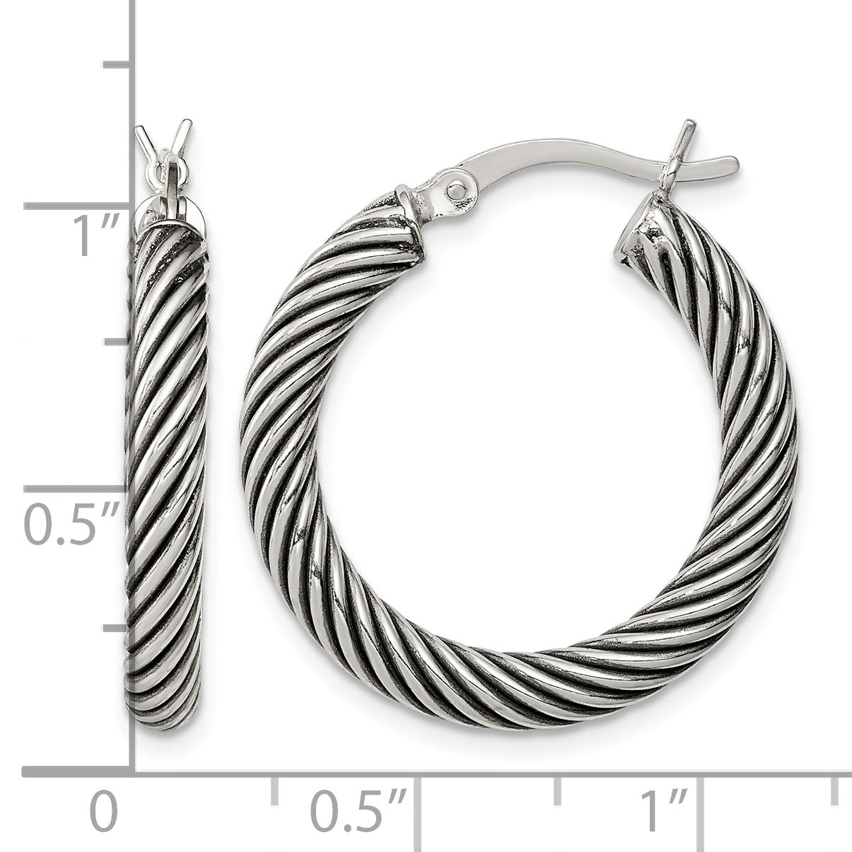 Sterling Silver Antiqued 3.25x25mm Twisted Hoop Earrings