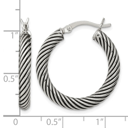 Sterling Silver Antiqued 3.25x25mm Twisted Hoop Earrings