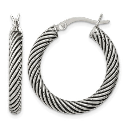 Sterling Silver Antiqued 3.25x25mm Twisted Hoop Earrings