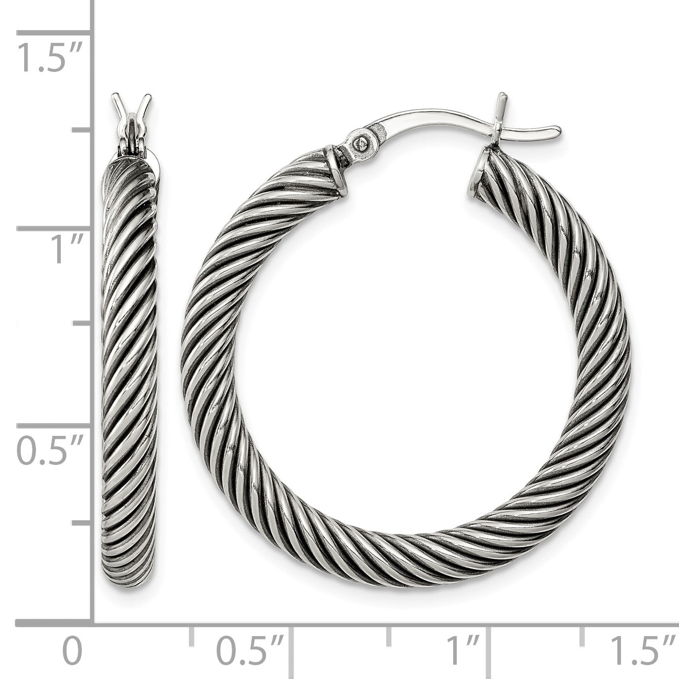 Sterling Silver Antiqued 3.25x30mm Twisted Hoop Earrings