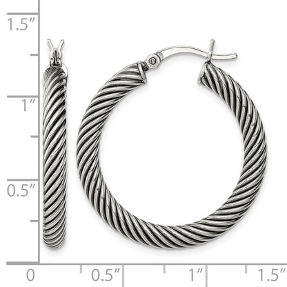 Sterling Silver Antiqued 3.25x30mm Twisted Hoop Earrings