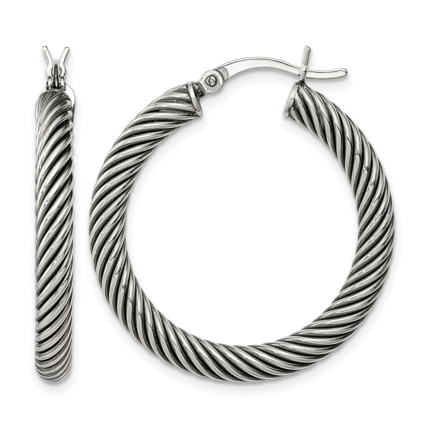 Sterling Silver Antiqued 3.25x30mm Twisted Hoop Earrings