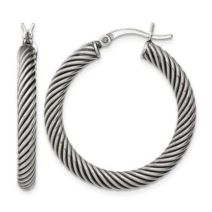 Sterling Silver Antiqued 3.25x30mm Twisted Hoop Earrings