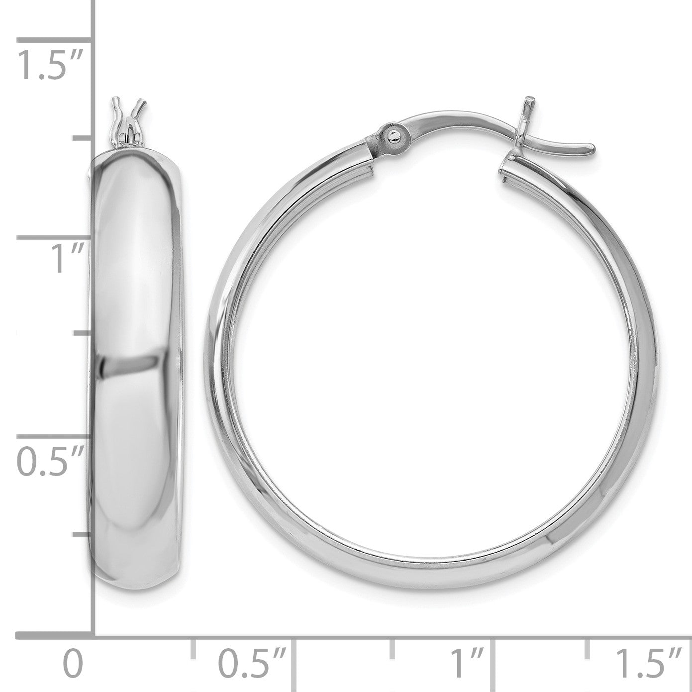 Sterling Silver Rhodium-plated 6x30mm Polished Hoop Earrings