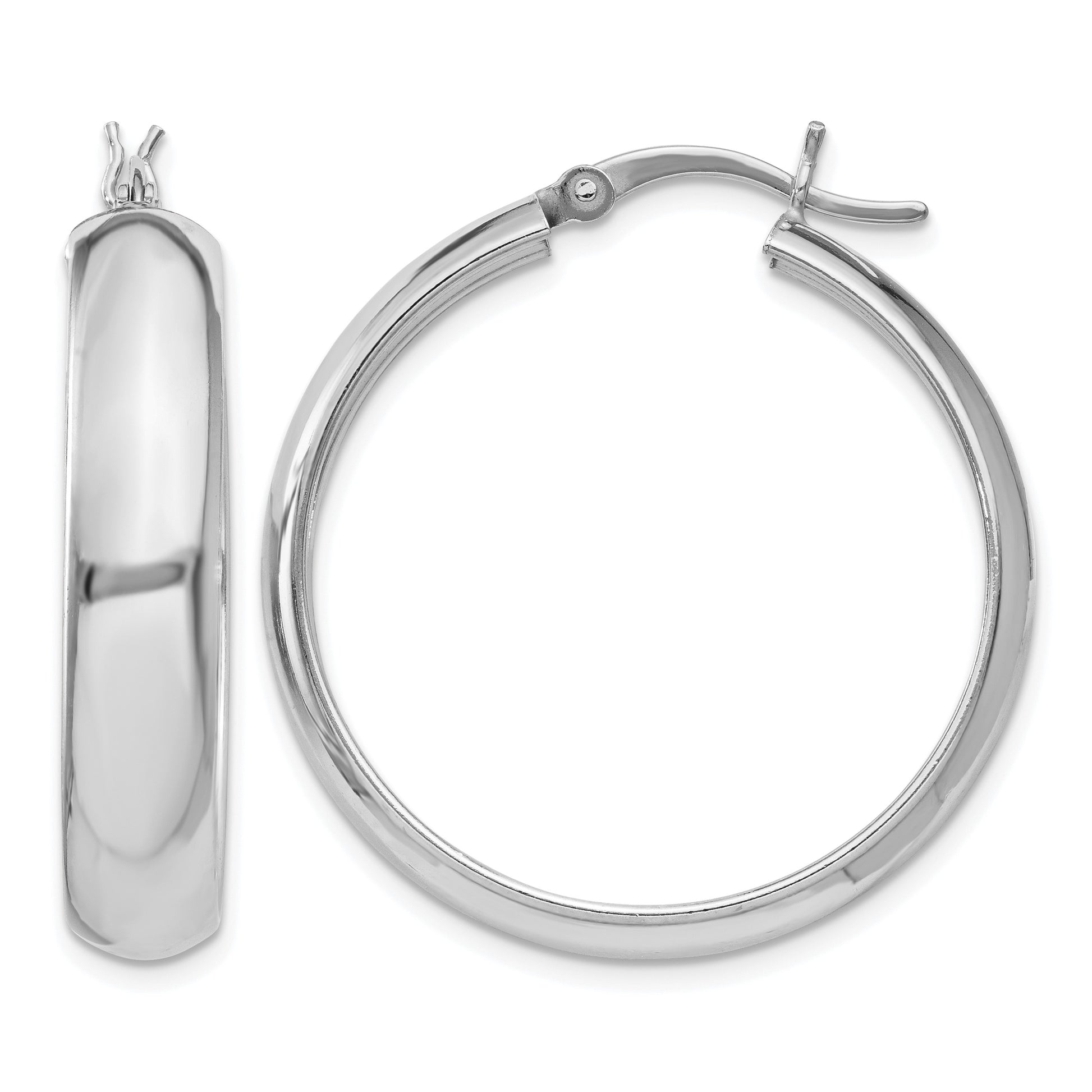 Sterling Silver Rhodium-plated 6x30mm Polished Hoop Earrings