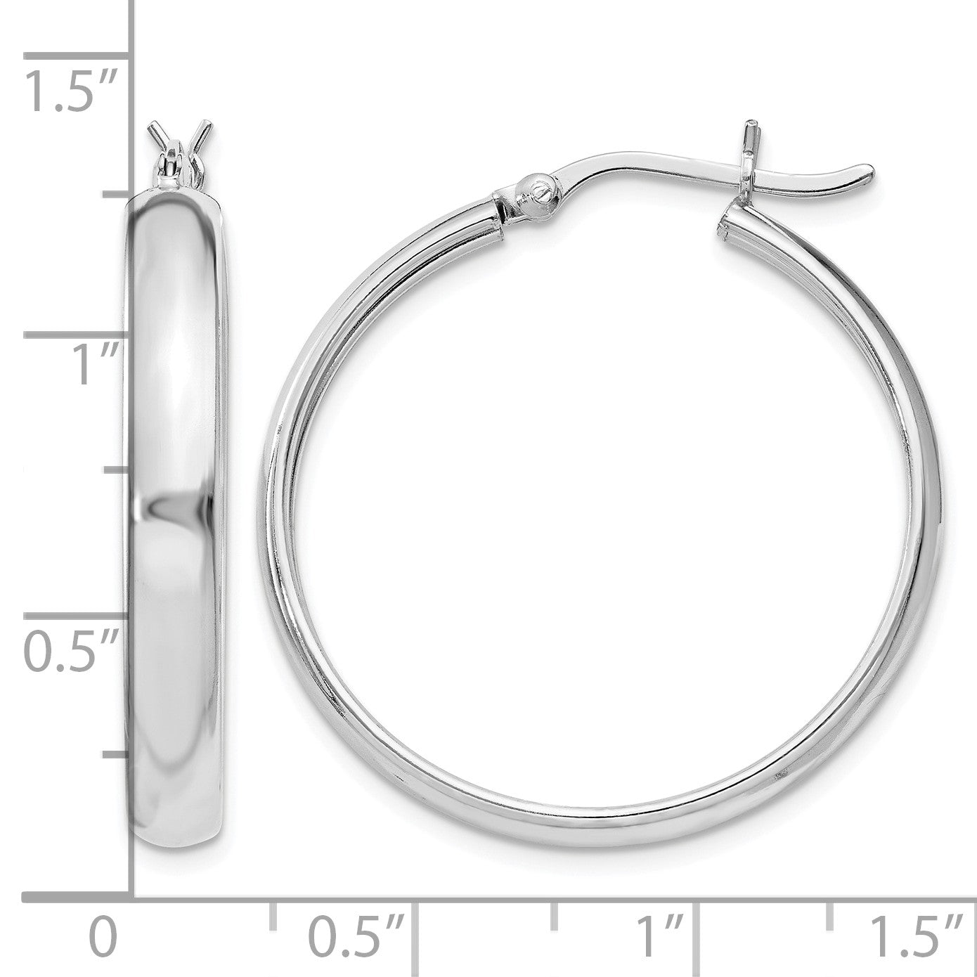 Sterling Silver Rhodium-plated 4mm x 30 Hoop Earrings