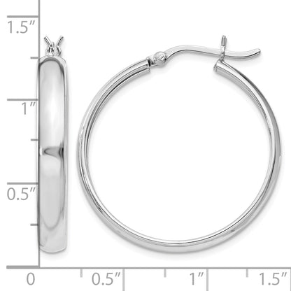 Sterling Silver Rhodium-plated 4mm x 30 Hoop Earrings