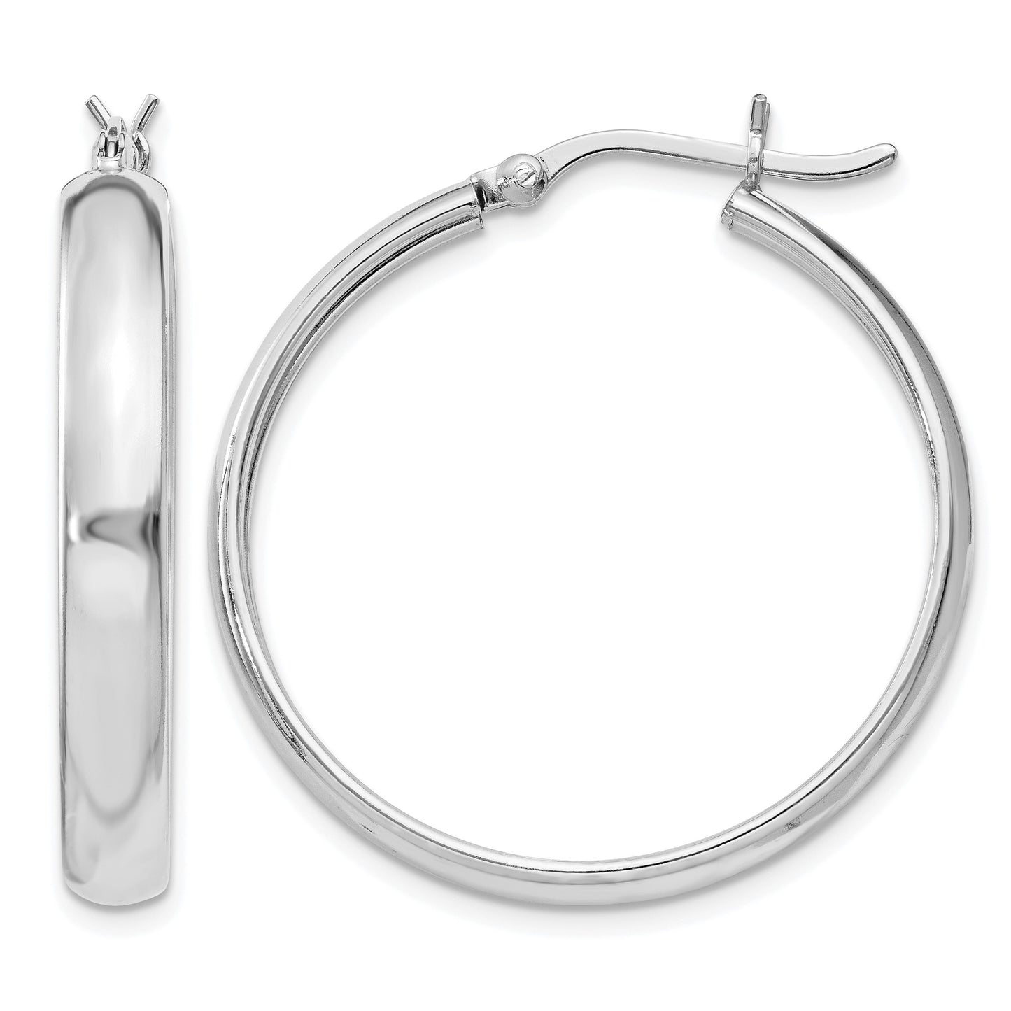 Sterling Silver Rhodium-plated 4mm x 30 Hoop Earrings